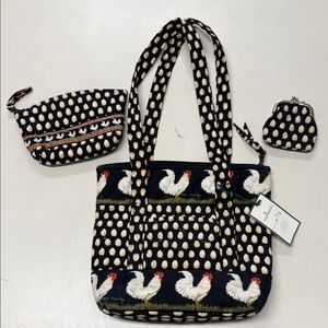 Vera Bradley Rooster Print Quilted Tote with Matching Pouches